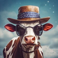 Headshot of Dressed Up Cow, Generative AI Illustration - obrazy, fototapety, plakaty