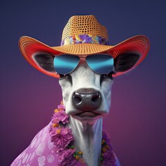Headshot of Dressed Up Cow, Generative AI Illustration