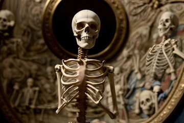 A Skeleton Is Standing In Front Of A Painting