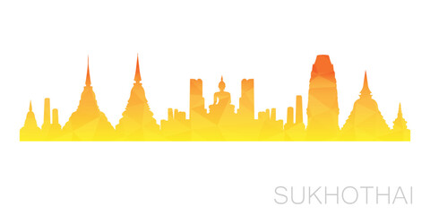 Sukhothai, Thailand Low Poly Skyline Clip Art City Design. Geometric Polygon Graphic Horizon Icon. Vector Illustration Symbol.