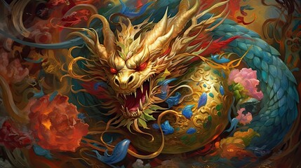 Dragon Protecting Gold, Generative AI Illustration