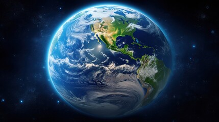  a picture of the earth taken from space with a bright blue background.  generative ai