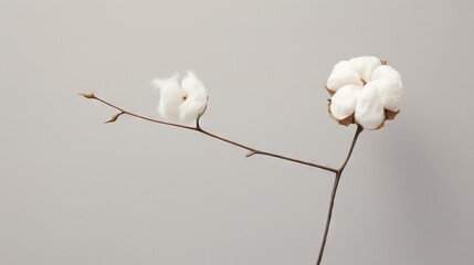  a cotton plant with two white flowers on it's stem.  generative ai