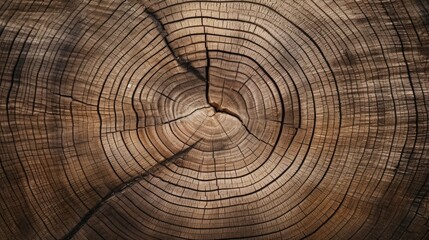 Old wooden oak tree cut surface. Rough organic texture of tree rings with close up of end grain.