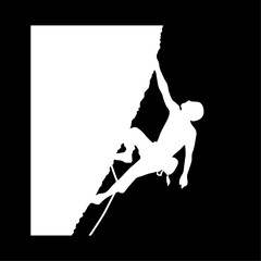 Mountain climber icon. Alpinist, mountaineer climbing up rock. Vector Illustration
