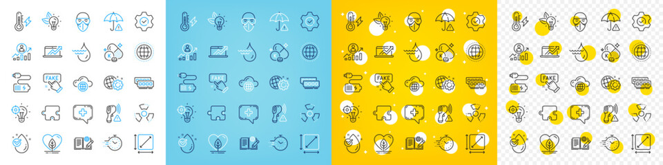 Fototapeta premium Vector icons set of Water drop, Timer and Cloud computing line icons pack for web with Execute, Medical mask, Seo idea outline icon. Ram, Fake information, Puzzle pictogram. Square area. Vector