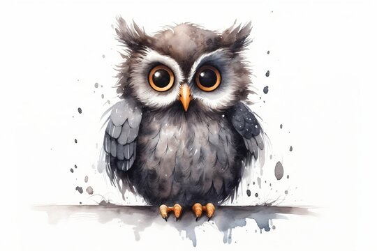 A cute graphic drawing of an owl sitting on a branch