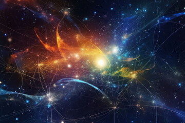 Naklejka premium Network of glowing neurons, like a cosmic constellation within the neural interface, illuminating the darkness of the mind.