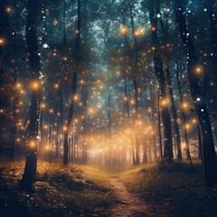Fairy Lights in the Forest, Generative AI Illustration