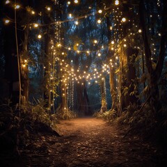 Fototapeta premium Fairy Lights in the Forest, Generative AI Illustration