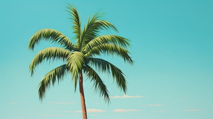  a painting of a palm tree with a blue sky in the background.  generative ai
