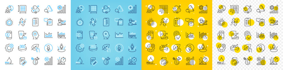 Vector icons set of 5g wifi, Ab testing and Clipboard line icons pack for web with Checklist, Sunscreen, Fake news outline icon. Brain working, 360 degrees, Gear pictogram. Dirty water. Vector