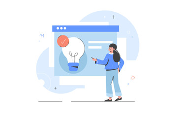 Character planning, prototyping and testing startup ideas and analyzing marketing data. Solution presentation. Profitable startup, idea, company development strategy. Lightbulb