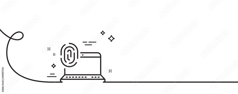 Poster computer fingerprint line icon. continuous one line with curl. finger print scan sign. biometric ide