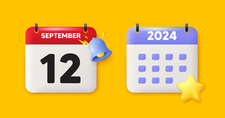 12th day of the month icon. Calendar date 3d icon. Event schedule date. Meeting appointment time. 12th day of September month. Calendar event reminder date. Vector