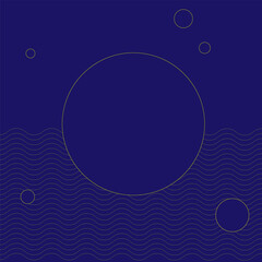 Vector abstract geometric pattern in wavy lines and circles on a blue background
