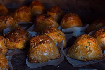 Traditional  delicious cypriot easter cheese pastries in the clay oven