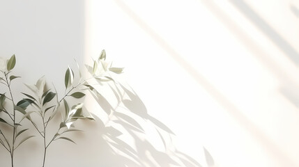 Whimsical Leaf Shadows on White Wall: Perfect for Spring and Summer Products