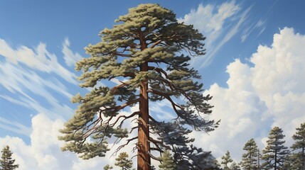 Obraz premium a painting of a tall pine tree in the middle of a forest. generative ai