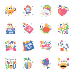 16 Trendy Typographic Thank You Flat Stickers 

