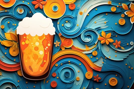 Cheers to Oktoberfest: A Symphony of Tradition and Beer on an anstract blue background with copyspace