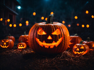 Fototapeta premium Carved Halloween Pumpkins Decoration