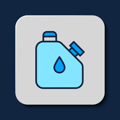 Filled outline Canister for flammable liquids icon isolated on blue background. Oil or biofuel, explosive chemicals, dangerous substances. Vector