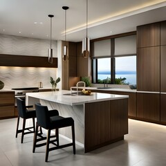 Modern kitchen interior with black chairs
