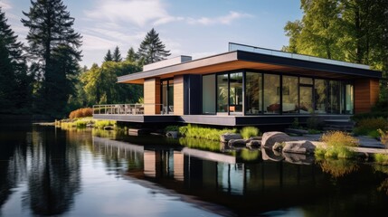 Obraz premium A modern house at a lake