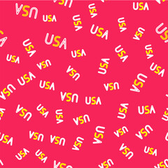 Line USA label icon isolated seamless pattern on red background. United States of America. Vector
