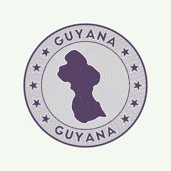 Guyana round badge vector. Country round stamp with shape of Guyana, isolines and circular country name. Attractive emblem. Vibrant vector illustration.