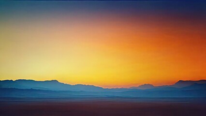 Minimalistic sunset landscape, orange sky and blue ground 
