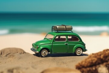 Fototapeta na wymiar Summer travel Green car with luggage for summer holiday