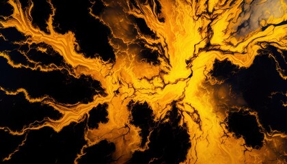 Abstract black natural stone marble texture with yellow splashes, luxury tile surface background