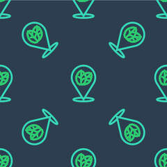 Line Tobacco leaf icon isolated seamless pattern on blue background. Tobacco leaves. Vector