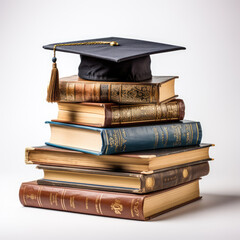 academic cap on old books on a white background.  - 640828935