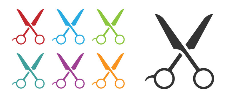 Black Scissors hairdresser icon isolated on white background. Hairdresser, fashion salon and barber sign. Barbershop symbol. Set icons colorful. Vector