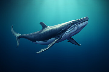 Close-up photo of baleen whale in nature - obrazy, fototapety, plakaty