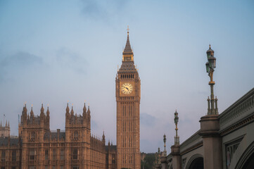Fototapeta na wymiar The Big Ben and Houses of Parliament against blue sky - London, UK.Tourist landmarks