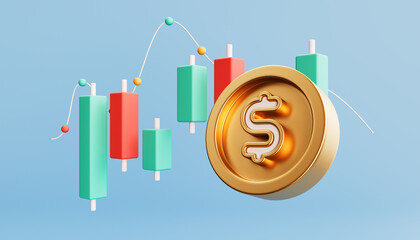 3D money coin saving and trading concept. 3d bundles cash and coins exchange with finance business concept, earning funding investment. 3d vector icon trading for investment render illustration