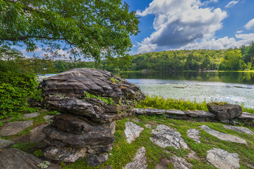Lake overlook at Innisfree Garden, Millbrook, New York. 