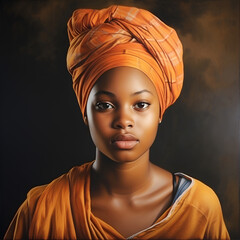 Beautiful Tanzanian girl, female persona in a turban on her head.