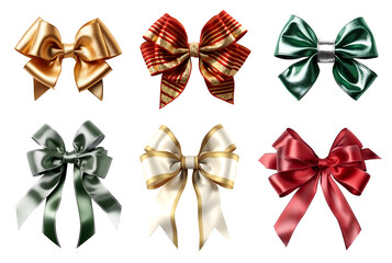Birthday Christmas bow and ribbon on transparent background cutout. PNG file. Many assorted different design. Mockup template for artwork design