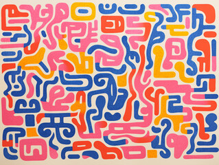 A Risograph Illustration of Grainy Alphabets Forming Abstract Patterns