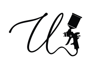 A vector illustration of gun spray paint monogram logo initial letter U