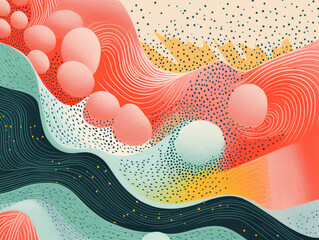 A Risograph Illustration of Layered Grains of Sand Under a Microscope