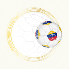 Football emblem with football ball with flag of Venezuela in net, scoring goal for Venezuela.