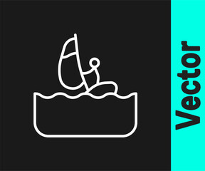 White line Windsurfing icon isolated on black background. Vector