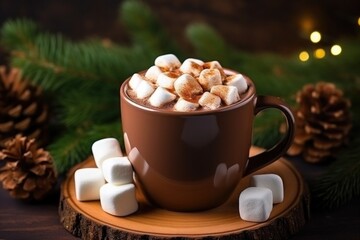Obraz na płótnie Canvas Cup of hot chocolate with marshmallow, Tradition Christmas winter sweet drink