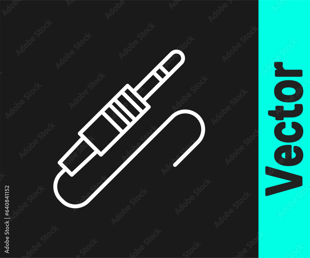 Sticker White line Audio jack icon isolated on black background. Audio cable for connection sound equipment. Plug wire. Musical instrument. Vector